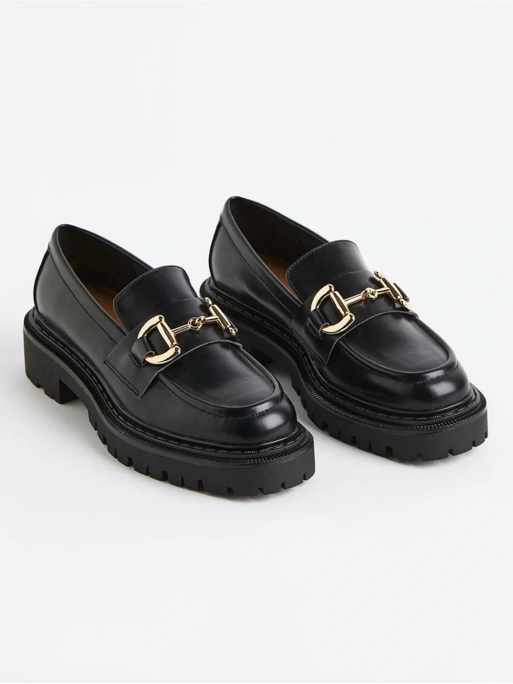 NWOT H&M Black Chunky Loafer with Gold Bit Hardware - Women Size 5.5
